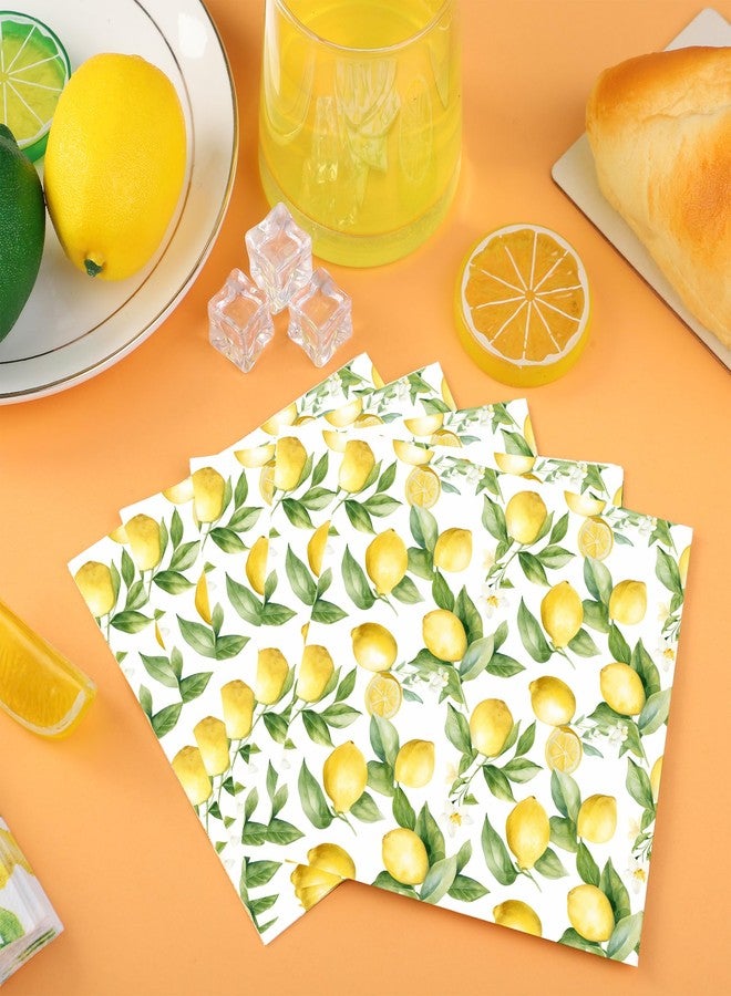 peony man 50 PCS Lemon Cocktail Napkins Yellow Citrus Paper Napkin 3-Ply Summer Fruit Disposable Napkins Lemon Dinner Hand Towels for Kitchen Bathroom Summer Beverage Party Supplies - Image 4